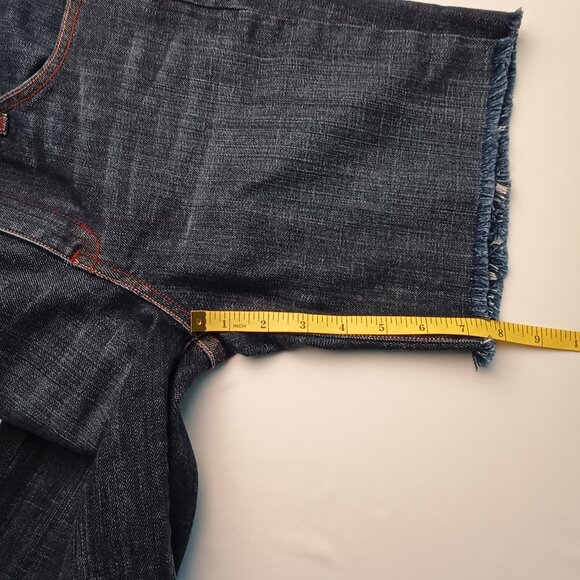 Paper Denim & Cloth Denim Shorts Size 29/8 Bermuda Length Mid Rise Raw Edge Hem - Picture 8 of 9